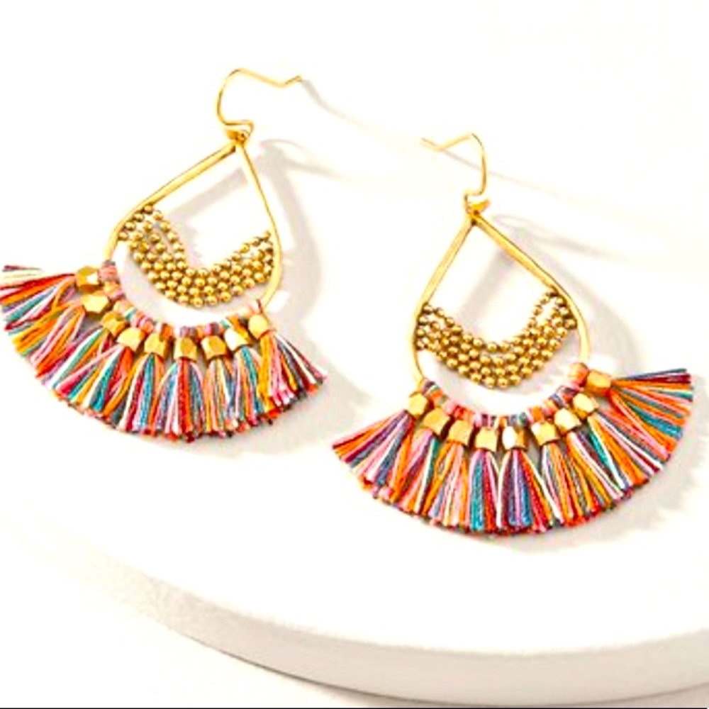 Stella & Dot | Roman Chandelier Fringe Earrings—Gold + Rainbow Multi Col… - Picture 3 of 3